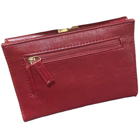 Time and Tru Frame Flap Wallet Burgundy Vinyl ID Window Card Slots - Picture 4 of 4